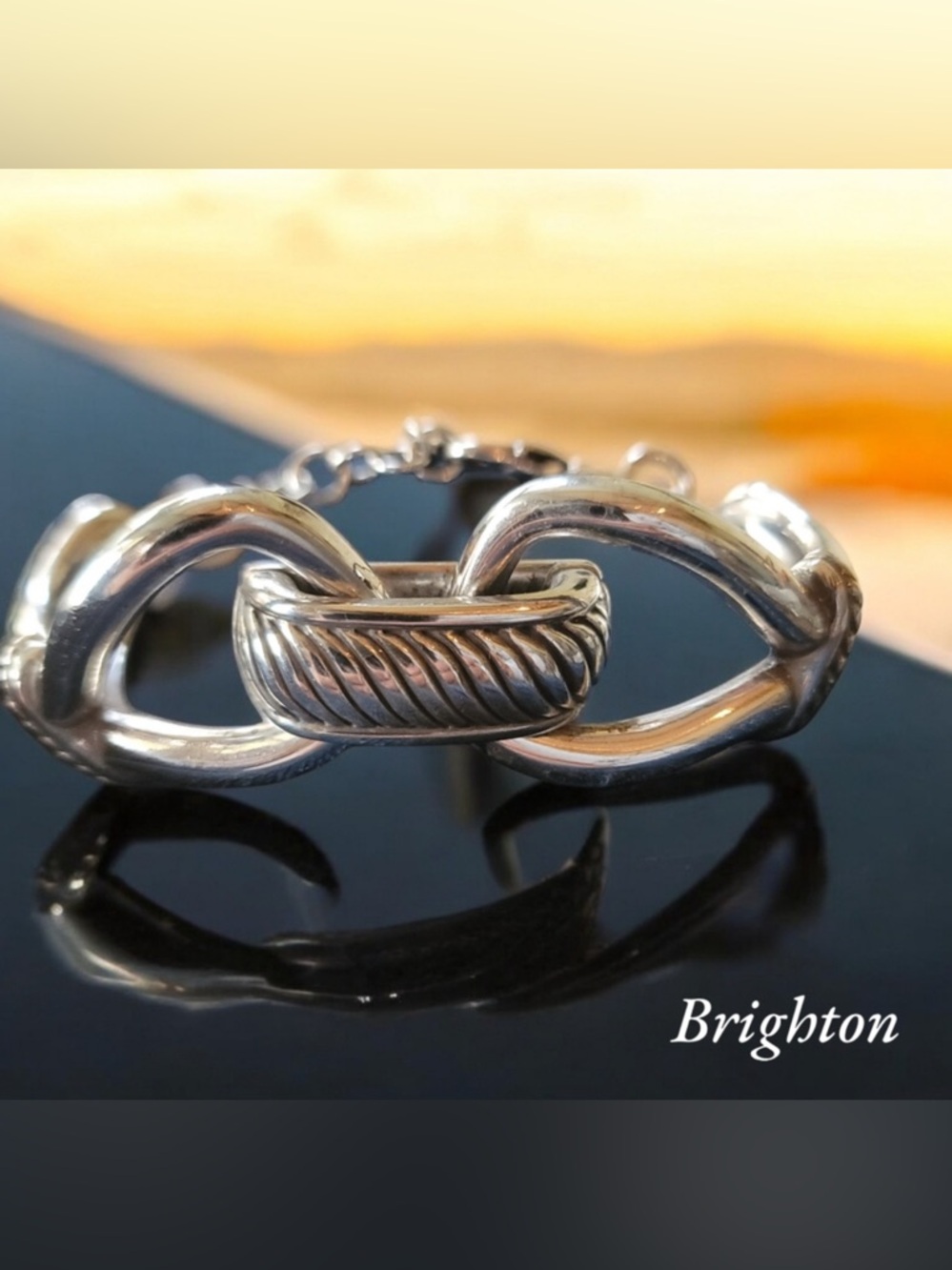 BRIGHTON Silver Tone Double Link with Knott Bracelet Cable Chunky